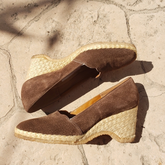 Town & Country Wedge Espadrilles Tan Leather New 8.5 Narrow - Picture 4 of 11